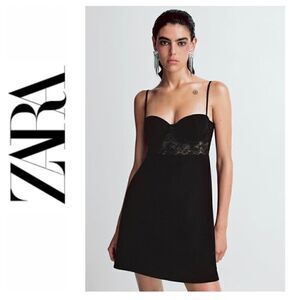 NWT Zara Black Mini Lace Dress, Size Small